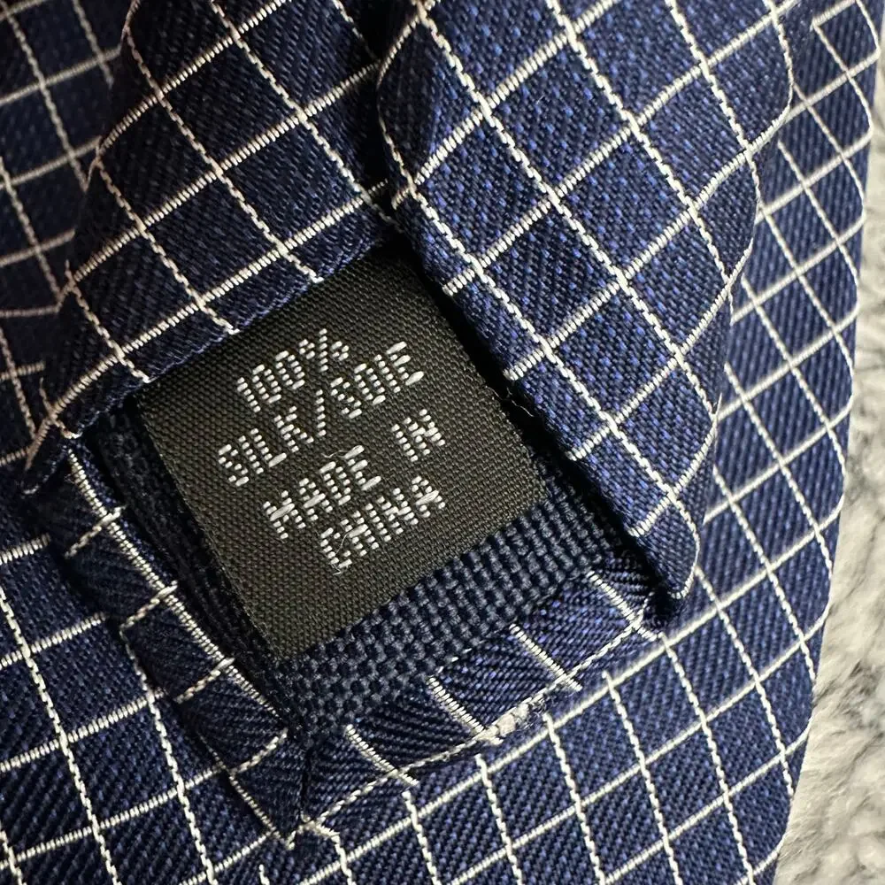 Michael Kors Mini Grid Blue White Silk Neck Tie 100% Silk Formal Work Business